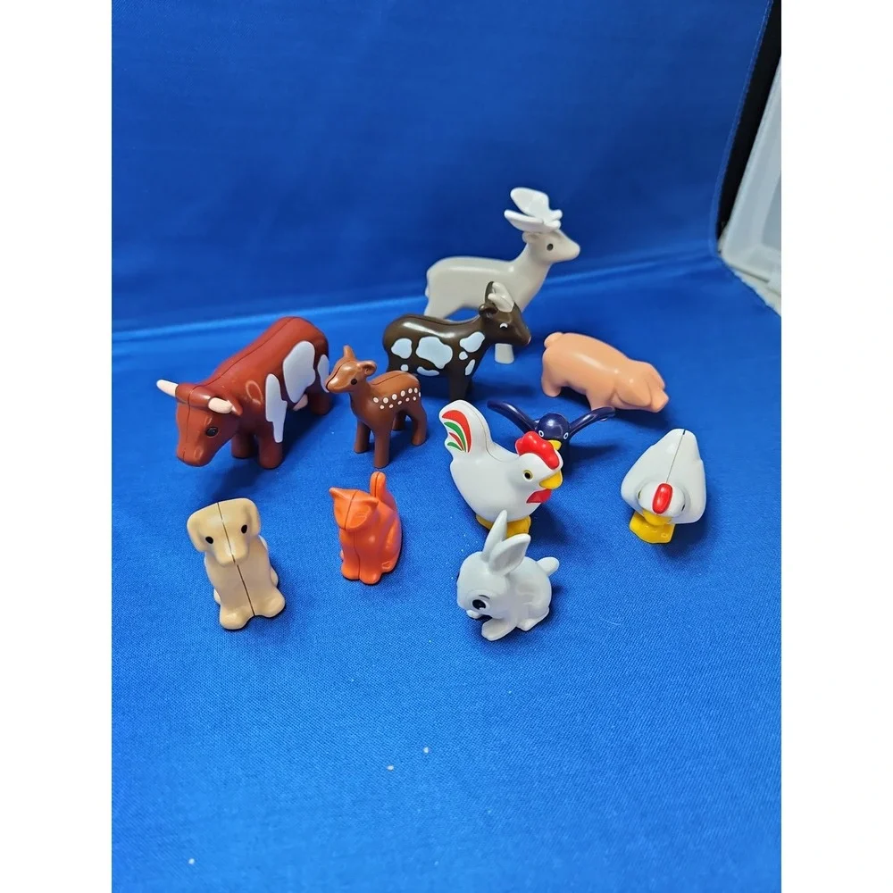 11 Playmobil Lot Animals Dog Cat Cow Bird Goat Pig Chicken Deer Vintage